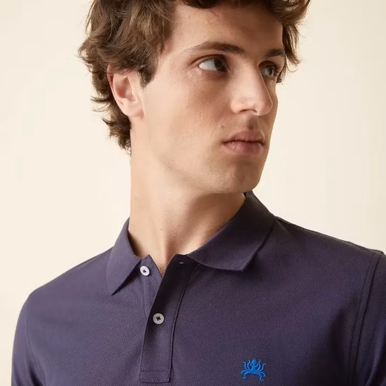 남성 클래식 캐주얼 자수 코튼 피케 폴로 셔츠